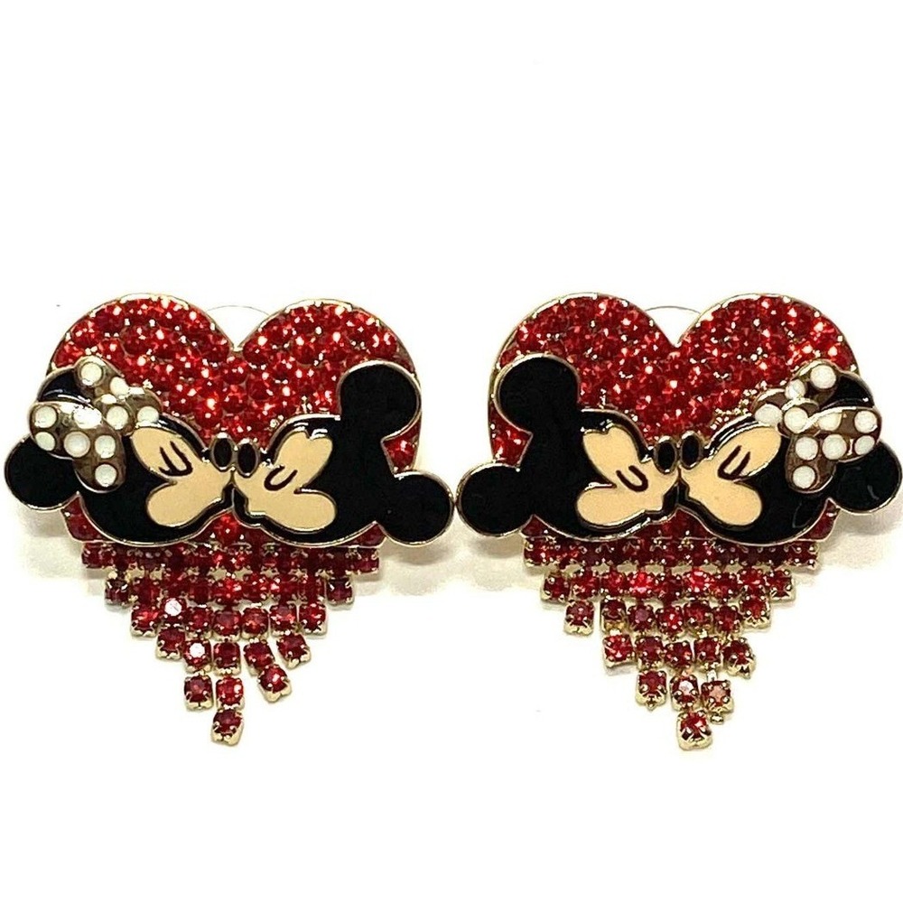Minnie Mouse Heart Dangle Earrings Red Rhinestone Crystal‎ Mismatch Pairs